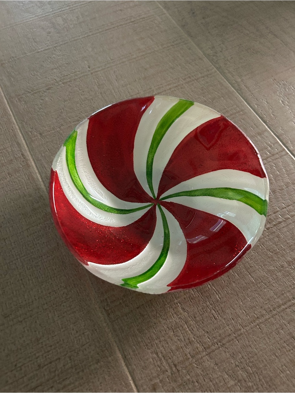 Festive Swirl peppermint holiday Decorative Glass Bowl - Red, White & Green